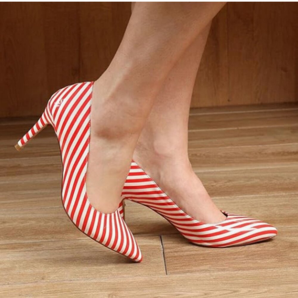 Ydn Red Stripe Pointed Closed Toe Stiletto Heel P… - image 1
